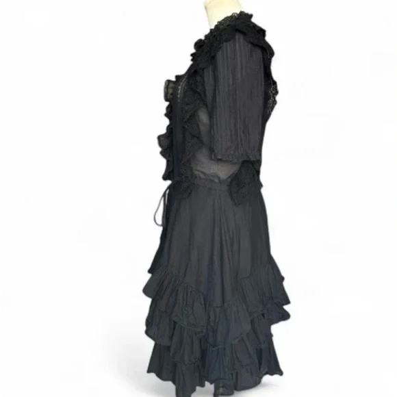 Zadig & Voltaire Ranky Ruffle Lace Trim Dress Noir Witchy Gothic Size XS - Picture 9 of 10